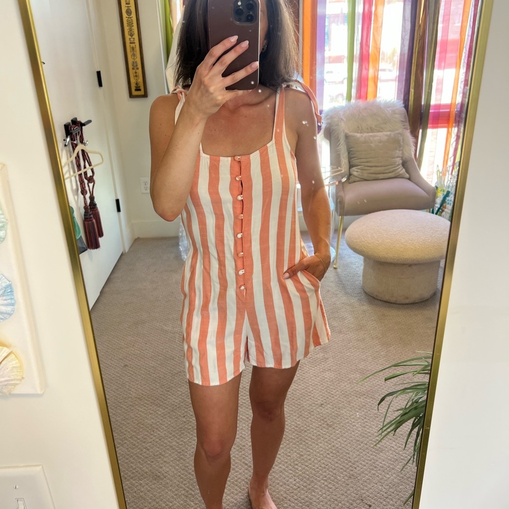 Volcom Pink and White Striped Romper
